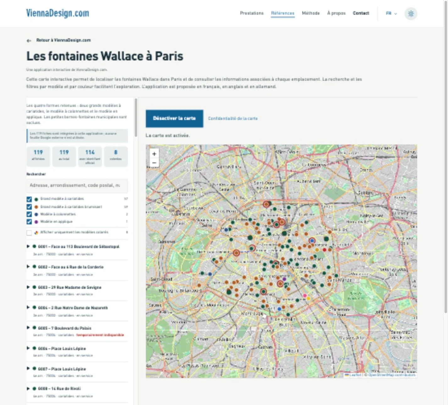 Vorschau der interaktiven Karte der Wallace-Brunnen in Paris